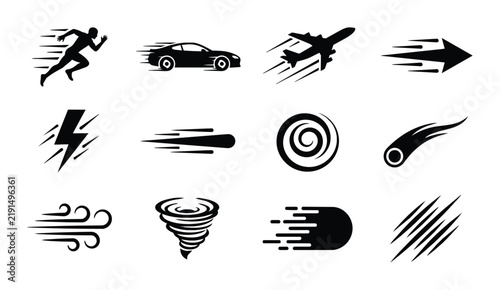 Speed Motion Icons Set: Fast Movement, Velocity, Acceleration Graphics, Vector Graphics