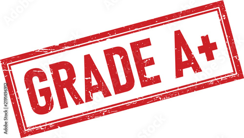 Red rubber stamp mark with the text grade A plus in a rectangular frame style