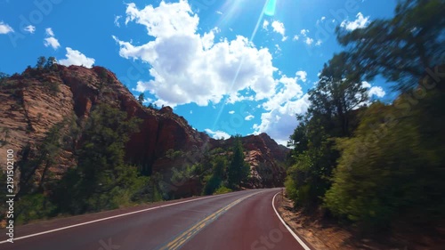 Zion National Park POV Drive Between Dark Canyon Walls Utah