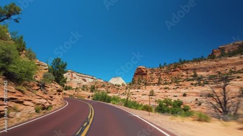 Zion National Park POV Drive Around Cream Slickrock Bend Utah