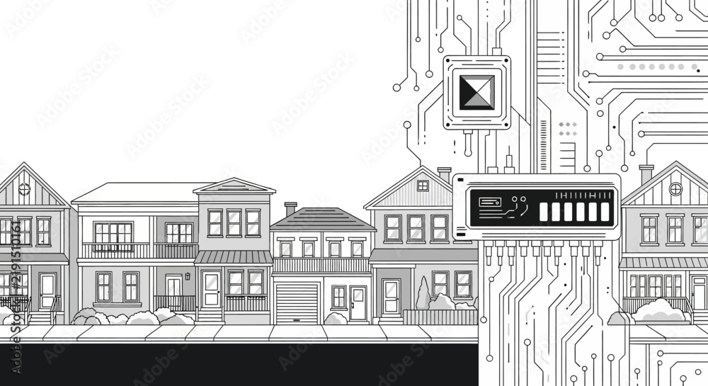 Fototapeta premium Modern circuit neighborhood: technology meets architecture in futuristic city design
