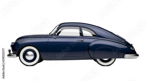 Foto Dark blue vintage coupe car with chrome bumpers and white wall tires