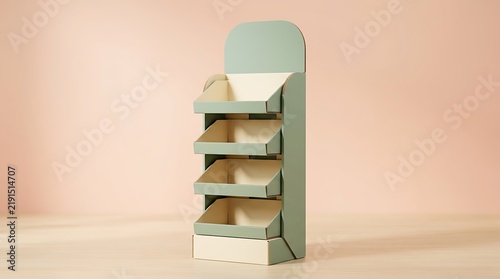 Minimalist Cardboard Display Stand with Four Shelves.