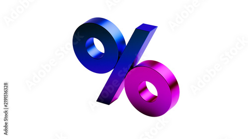 Glossy metallic percentage sign with blue and purple gradient finish