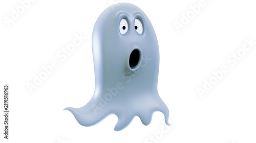 Cute light blue cartoon ghost character with surprised expression