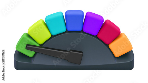 Semicircular gauge with colorful square blocks and a black indicator needle