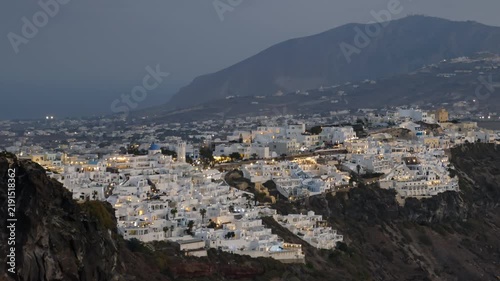 Day to night time lapse Fira (Thira) town, Santorini island, Greece
