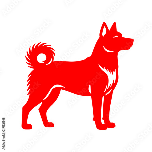 [Vector EPS]Red paper-cut dog illustration with traditional design