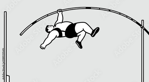 [Vector EPS]Pole Vaulting Athlete in Mid-Air During Event