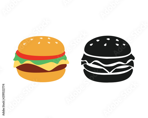Hamburger vector icon set, collection. Burger silhouette color, black and white. Burger isolated on white background. National burger day. Fast food