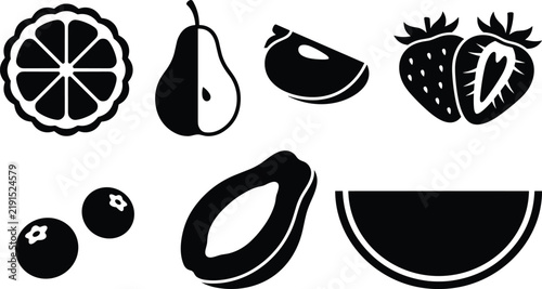 Fotografie Fresh fruit slice silhouette icon set with orange strawberry watermelon apple an