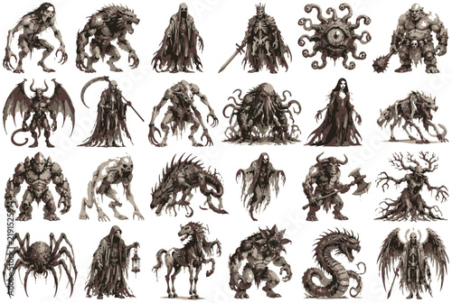 Fotografie Monsters Fantasy Creatures and Horror Characters Set for Game Assets and Dark Fa