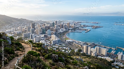 Aerial view of cape town city skyline and harbor from signal hill