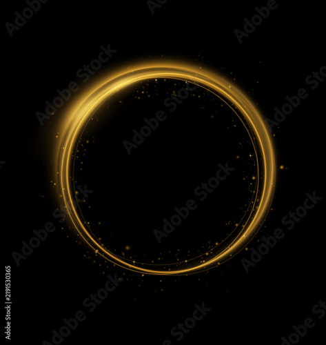 Принти на полотні Abstract golden light ring with sparkling particles and luminous bokeh effect
