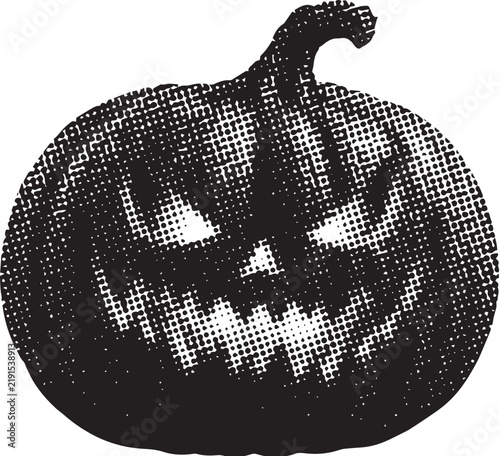 Retro Halftone Scary Jack-o'-Lantern Pumpkin Silhouette for Halloween Design