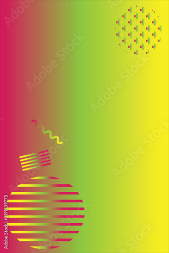 Vibrant red and yellow gradient abstract background with geometric halftone patterns and shapes