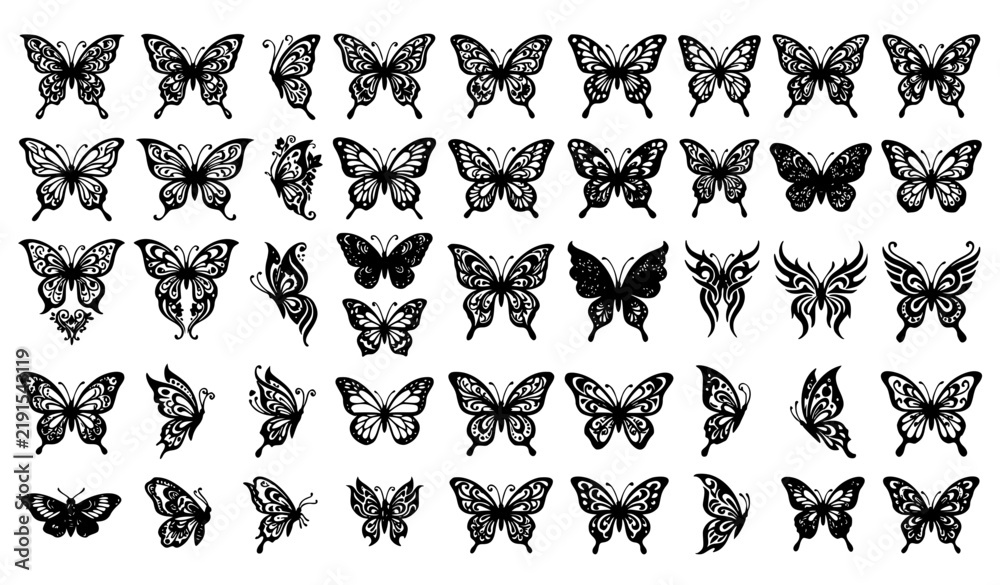 Obraz premium Butterfly Tattoo Silhouette Vector Shapes