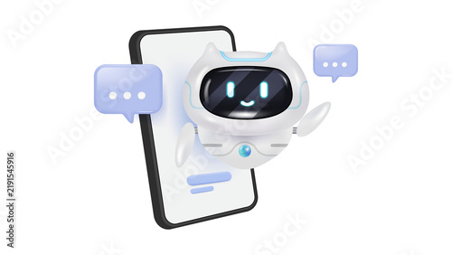 AI Chatbot Assistant Interacting with User on Smartphone Screen, Digital Communication and Customer Service Concept 3D Render