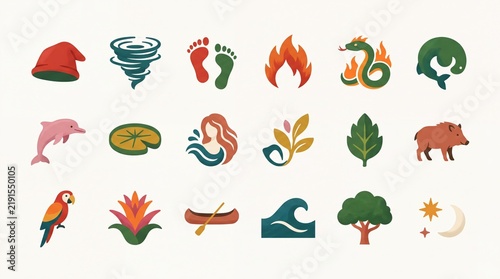 Collection of stylized icons representing nature and elements