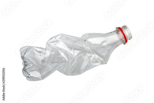 Crushed plastic bottle representing waste and recycling