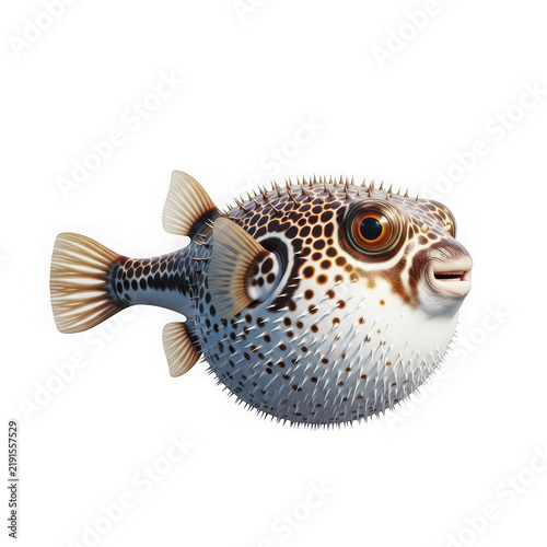 Cute pufferfish swimming underwater with eyes popping out