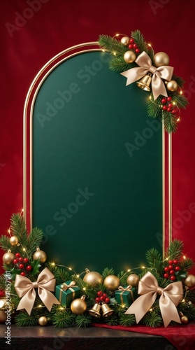 Christmas arch mock up background with gold and red decoration