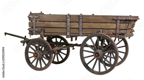 Canvastavla Rustic wooden farm wagon with iron wheels and metal hardware
