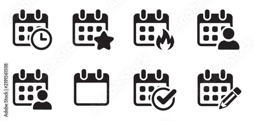 Calendar icons set for marking special dates, holidays, and personal appointments.