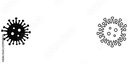 Virus icon, coronavirus particle, infectious disease symbol, abstract health concept, black and white.