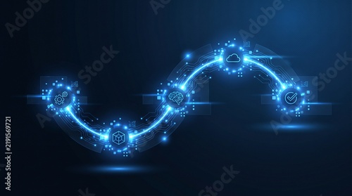 Futuristic digital network wave with glowing connections.