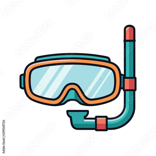 Diving mask and snorkel set summer gear vector illustration for underwater recreation and tourism
