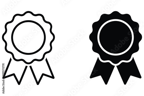 Empty award ribbon badge templates in outline and solid black styles for custom certificate design