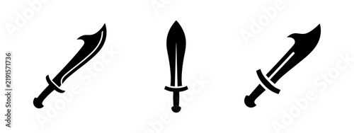 Foto Scimitar and Saber Silhouettes Set, Curved Sword Blade Weapon Icons