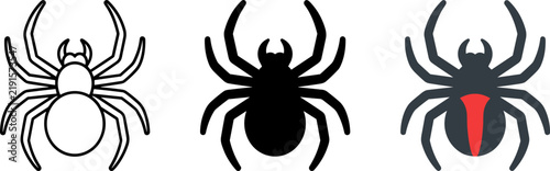 Bild auf Leinwand Three spider icons, including outline, silhouette, and redbacked black widow sty