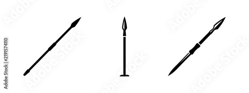 Obraz na plátně Set of spear icons, depicting various designs of ancient weapons or hunting tools in silhouette