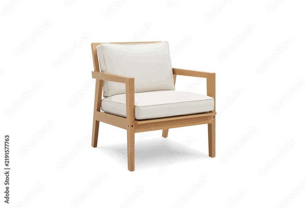 Obraz premium Wooden armchair with cream cushions on a white background
