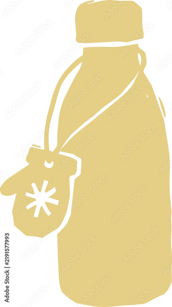 Naklejka premium Christmas gift bottle with snowflake tag in flat illustration