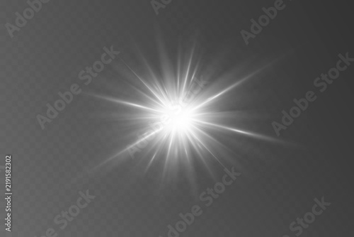 White glowing light burst creating a bright lens flare on a transparent background