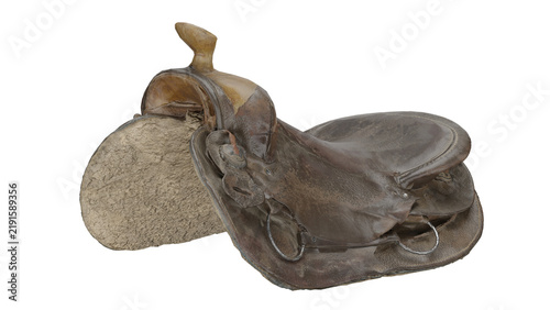 Quadro su tela 3d rendering of a vintage horse saddle on a white background