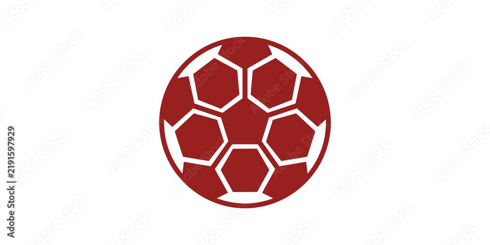 Fototapeta premium Red soccer ball vector graphic featuring simple geometric hexagon pattern.