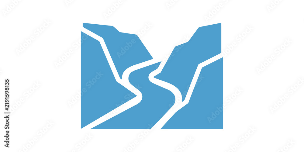 Obraz premium Blue mountain canyon landscape flat icon for outdoor travel adventures.