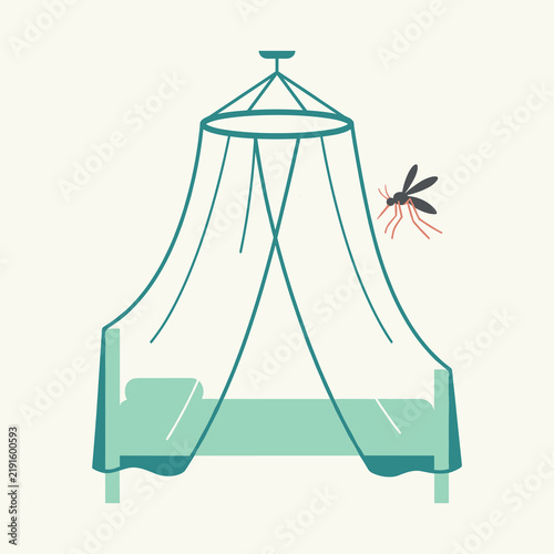 фотографія Mosquito net protecting a bed from flying insects