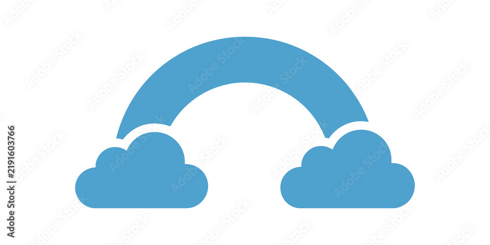 Obraz premium Blue rainbow with clouds flat icon transparent background weather symbol.