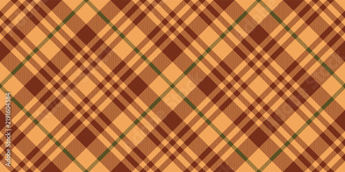Seamless pattern autumn gingham plaid with red and green elements on orange background