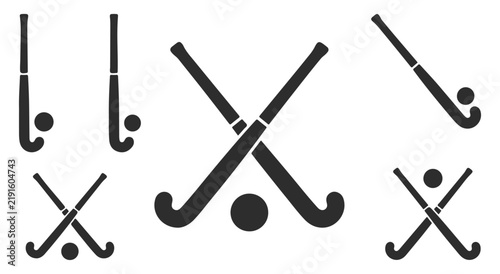 Field hockey stick and ball vector icons set