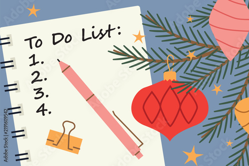 writting christmas to do list concept; planning winter holiday shopping, chores -vector illustration - vector illustration