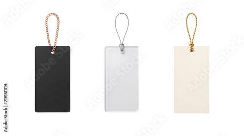 фотографія Blank black clear and beige hang tags isolated