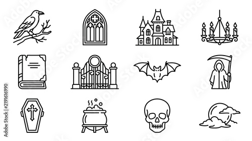 Church Icons Set with Vintage Vector Illustrations of Religious Buildings, Towers, Temples, Castles and Architectural Symbols