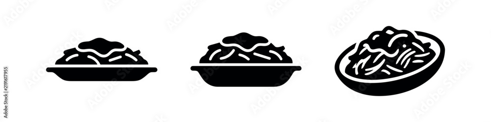 Fototapeta premium Plate of delicious spaghetti or noodles with sauce icons set