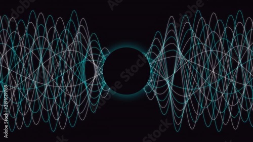 Abstract digital waveforms with circular center on dark background